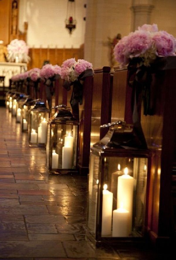 Candles in Lanterns. Use these candles in lanterns to create a super romantic effect lighting for your ceremony. When lighted, the candle lights on clear surfaces can create a soft, dreamy atmosphere for the great event.