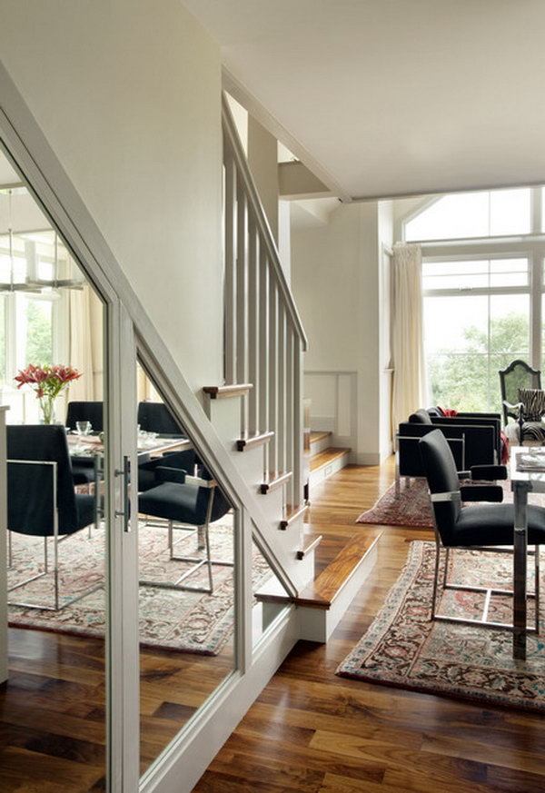  Stairs mirror to enlarge room. Stair mirrors will leave the feeling that your room is wide open. 