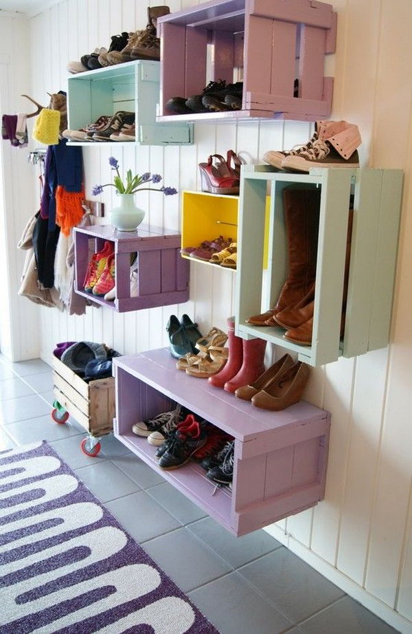  Budget friendly option. This colorful mudroom is amazing and functional. Great presentation for shoes or decors. So cute and really easy to diy.