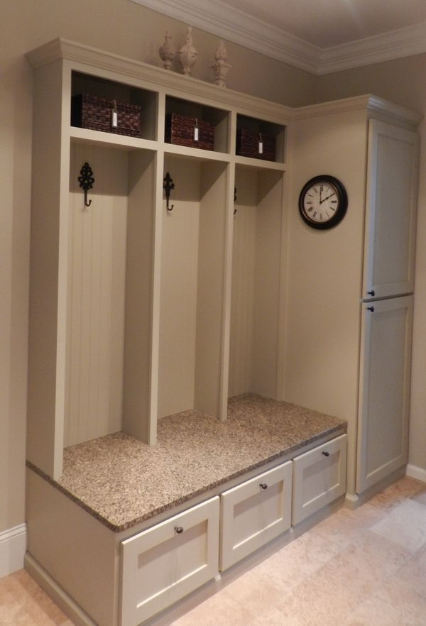 mudroom bench cabinet awesome put functional diy hative shoes brown gloves hooks above scarves baskets convenience provide source