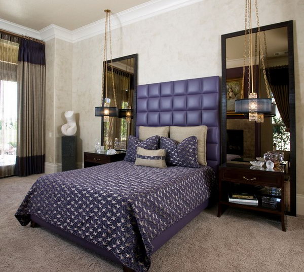 Purple Bedroom Designs Ideas, Purple Leather Bed