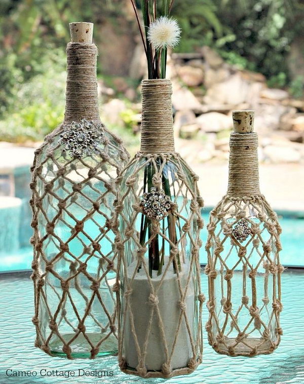 rope diy craft crafts bottle wine hative leave