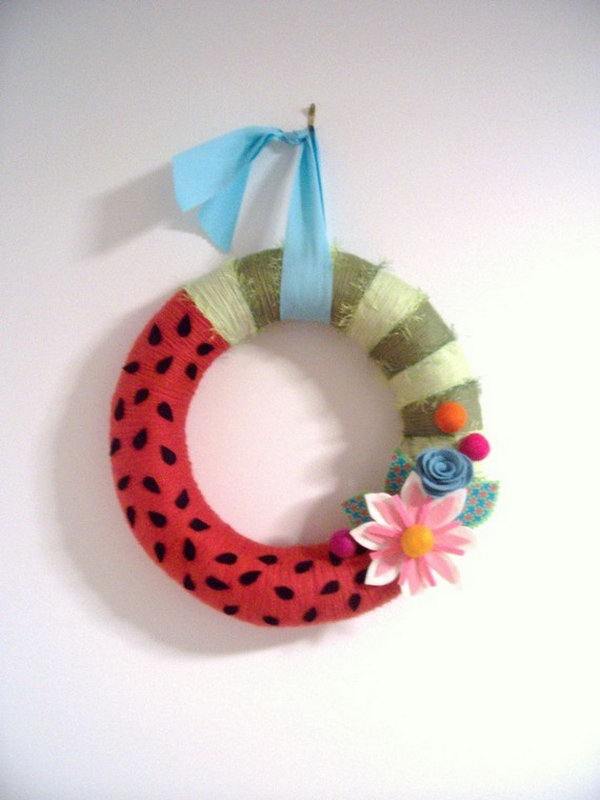 Watermelon Yarn Wreath.