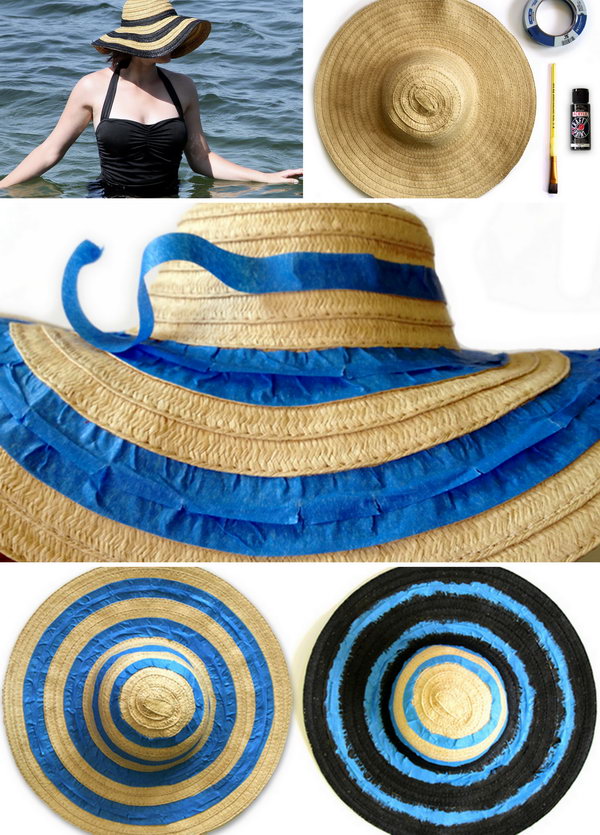 DIY Striped Floppy Hat. The black stripped hat has been classic and you never can’t go wrong with this one. See the tutorial here.