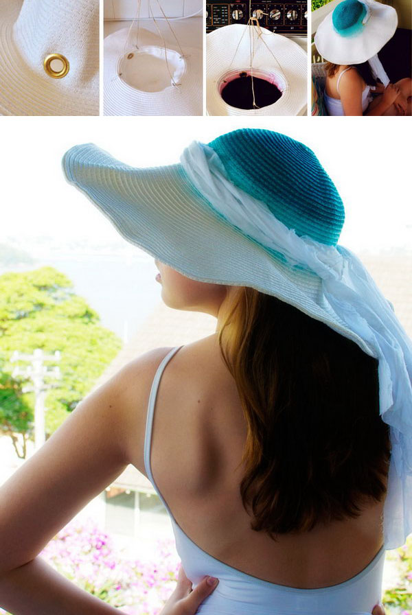 Dip Dye an Ombre Sun Hat. Wonderful transformation. Learn the tutorial here.