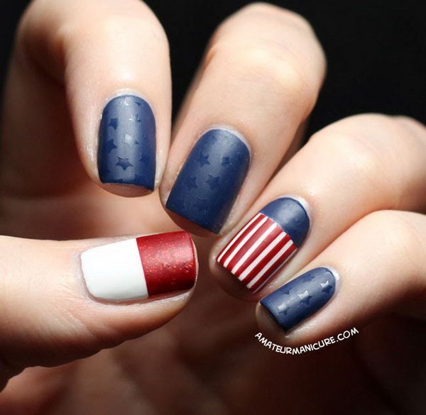 Stars and Stripes Matte Nails: See more details here.