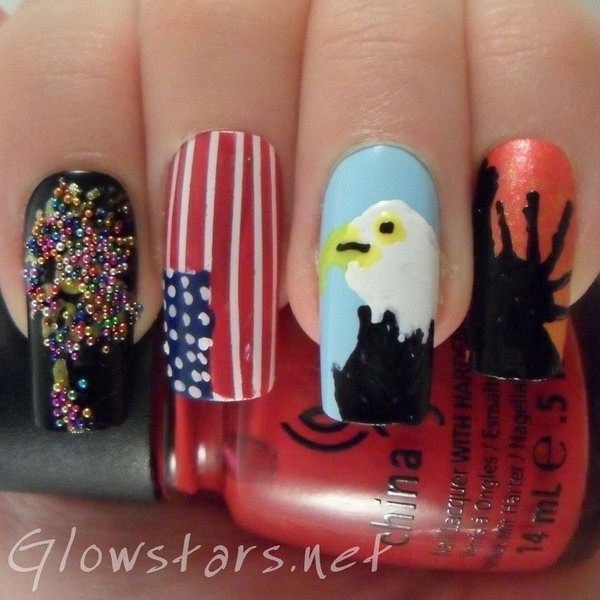 Patriotic American Eagle, Flag and Statue Of Liberty Nail Art