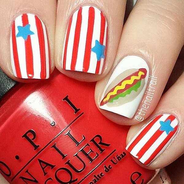 American Hot Dog Accent Nail Art