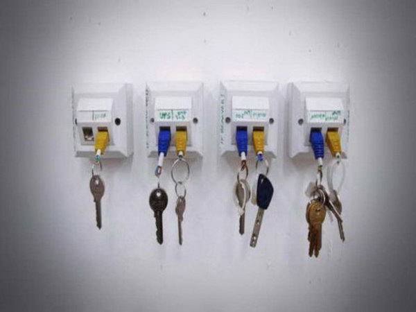 Geeky USB Cable Key Holder. This key holder is  made from several wall mounted  RJ-45 jack network boxes. It’s quick and ingenious, and most of all, all your keys will be exactly where you have left them. Get more inspiration  