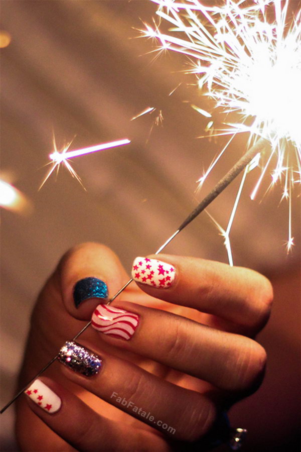 Stars and Stripes manicure: I love the let your nail-flag wave idea, the subtle gradient really makes the whole thing pop. See the tutorial here.