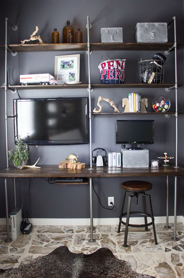 DIY Industrial Pipe and Wood Book Shelve 