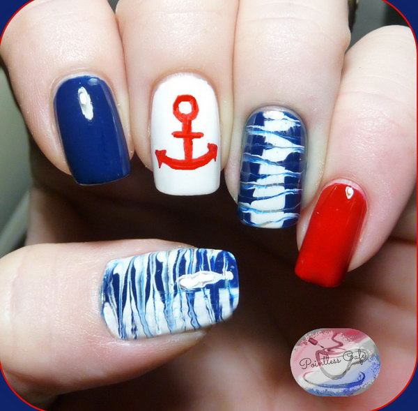 Nails: Use needle marbling to rock your patriotic color and you can get wha...