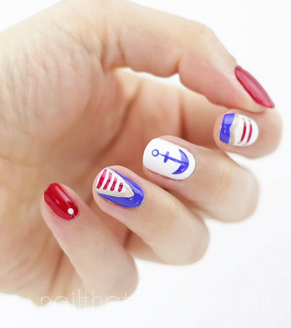 4th of July Nautical Nails: Clean and summery look. Check out the tutorial 