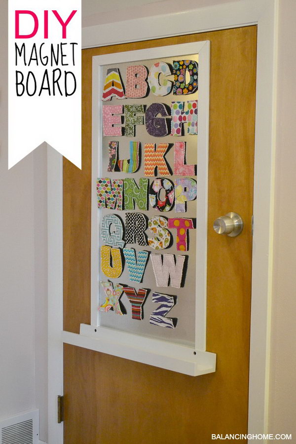 Magnet Door Board.  These sewing letters in different colors looks so great and adorable on the door. Use them to decorate the door of your kids.