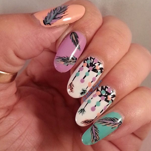 Lots of dream catcher nail designs and ideas. How beautiful and unique with such good meaning. I love it.