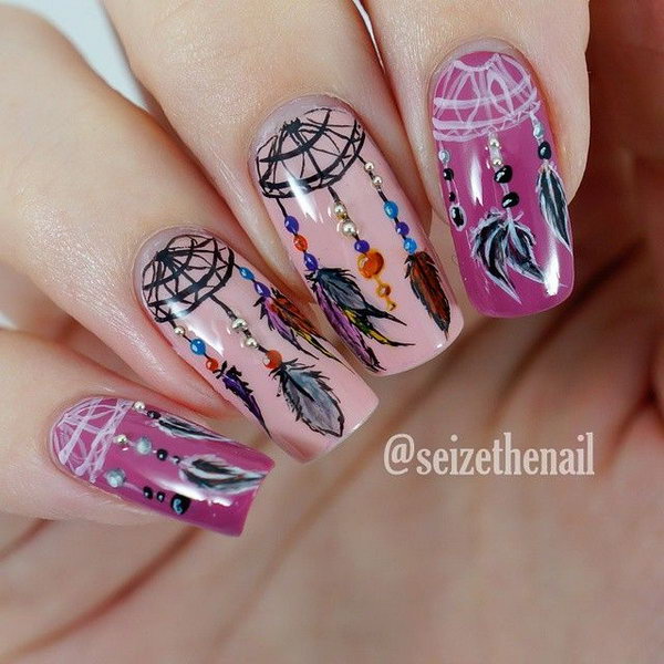 Lots of dream catcher nail designs and ideas. How beautiful and unique with such good meaning. I love it.