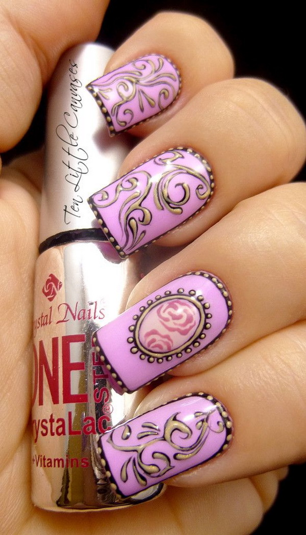 Pretty Lilac Vintage Nail Art. 