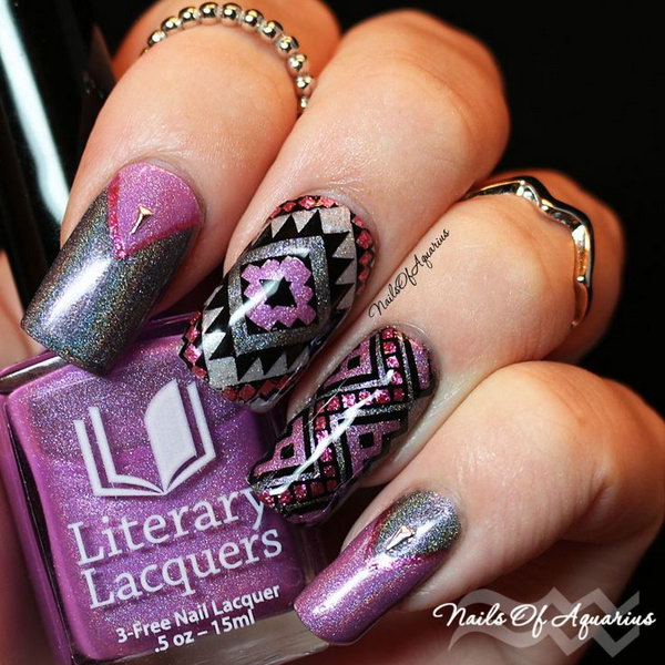 Abstract Purple Nail Art. 