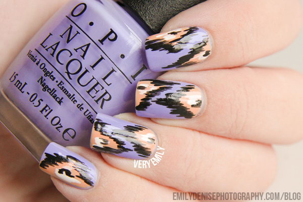 Lavender, Peach and Black Nail Art. 