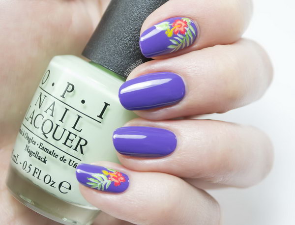 Tropical Nails Floral Nail Design. 