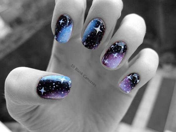 Short Nail Design with Starry Sky - wide 5