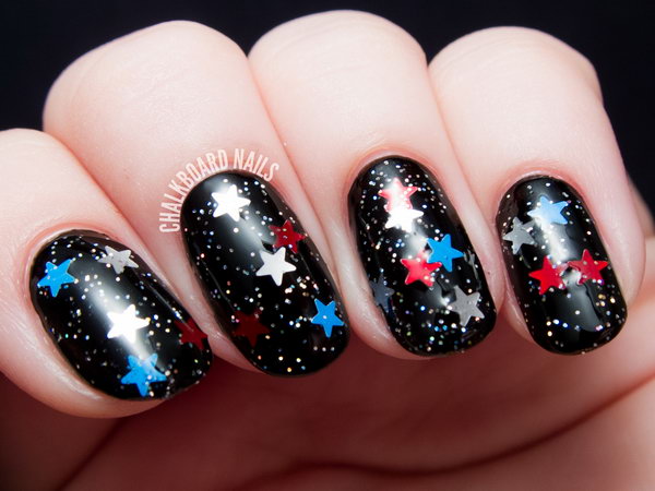 Black and Gold Star Nail Design - wide 7