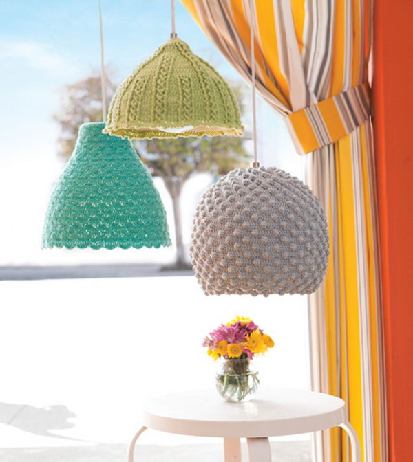 DIY Crochet Seashell Pendant Lights. 