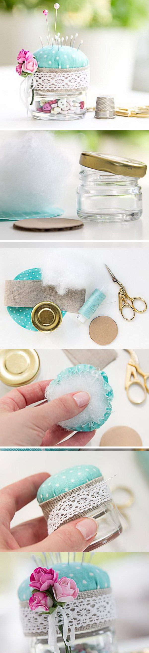 DIY Pincushion from a Jar. 