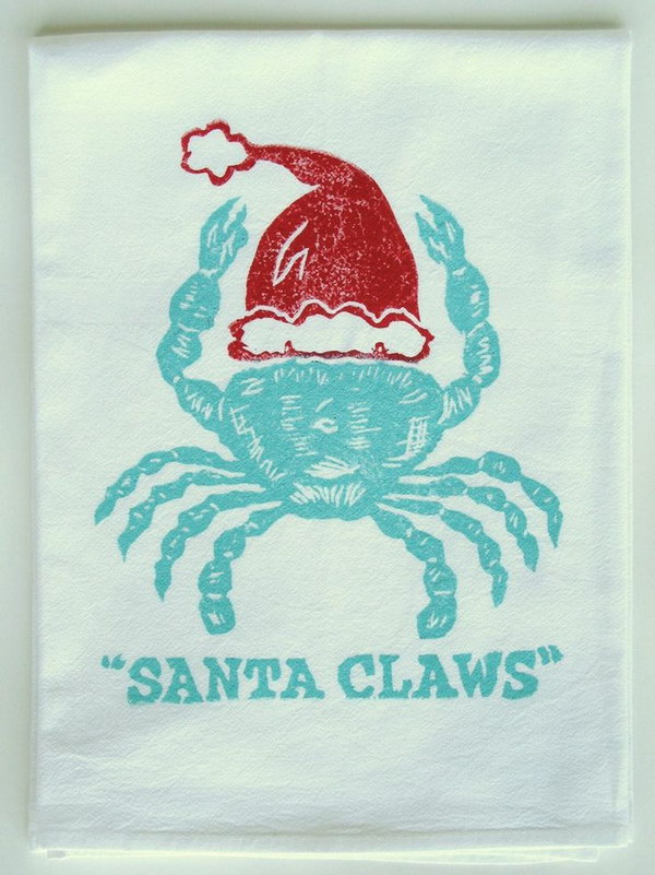  Aqua Santa Claws Kitchen Towel 