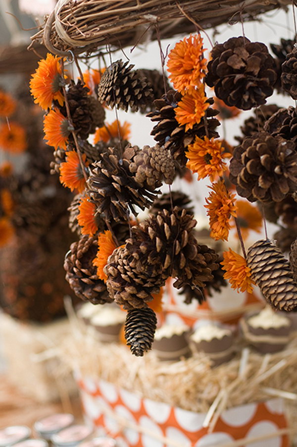 DIY Festive Pinecone Chandelier 