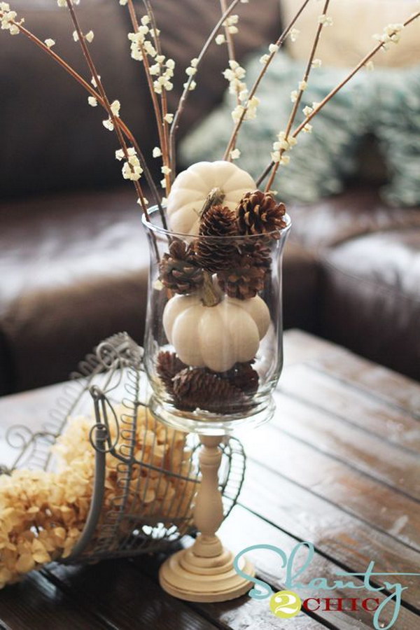 White Pumpkins and Pinecones 