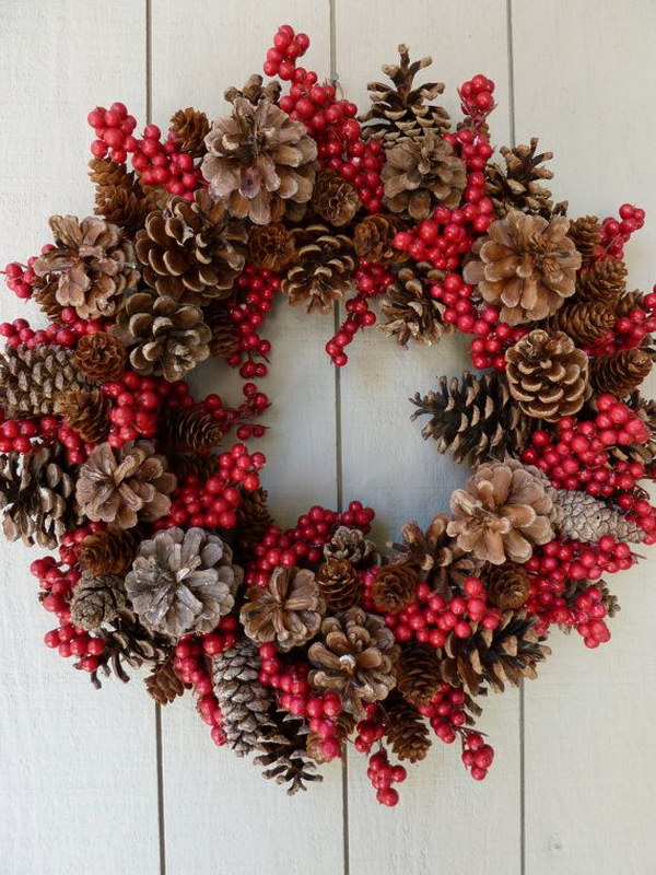 Berries and Pinecones Wreath for Outdoor