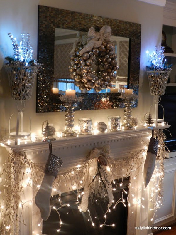 Stylish Gold and Silver Christmas Mantel 