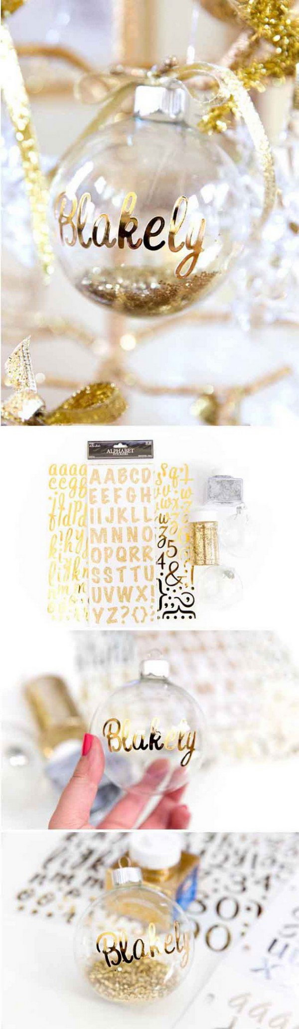 DIY Personalized Glitter Ornaments. 