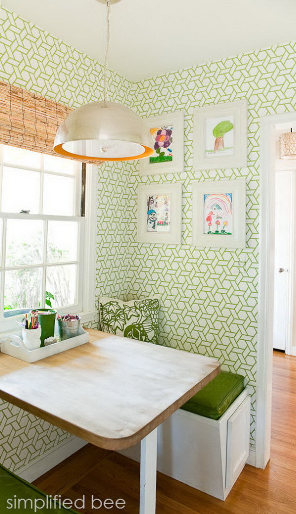 Green Lattice Breakfast Nook. 