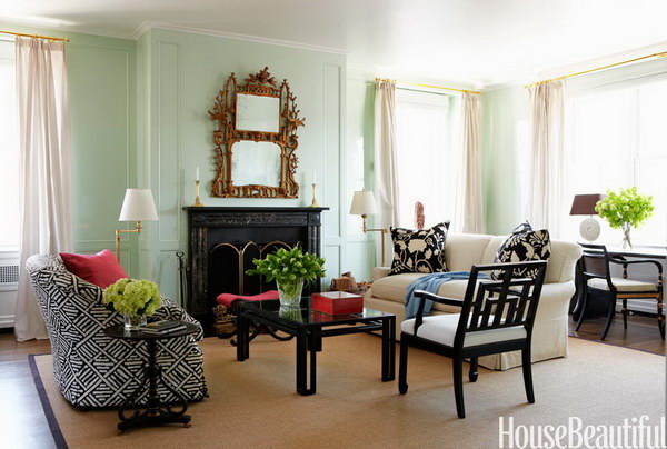 Vibrant Green Manhattan Living Room. 