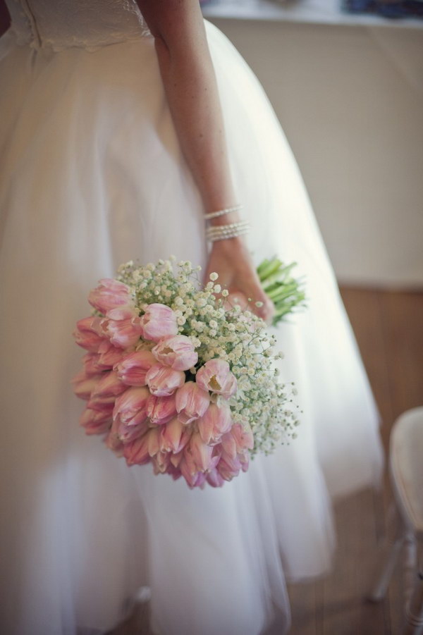 Pink Tulips and Baby's Breath Bouquet