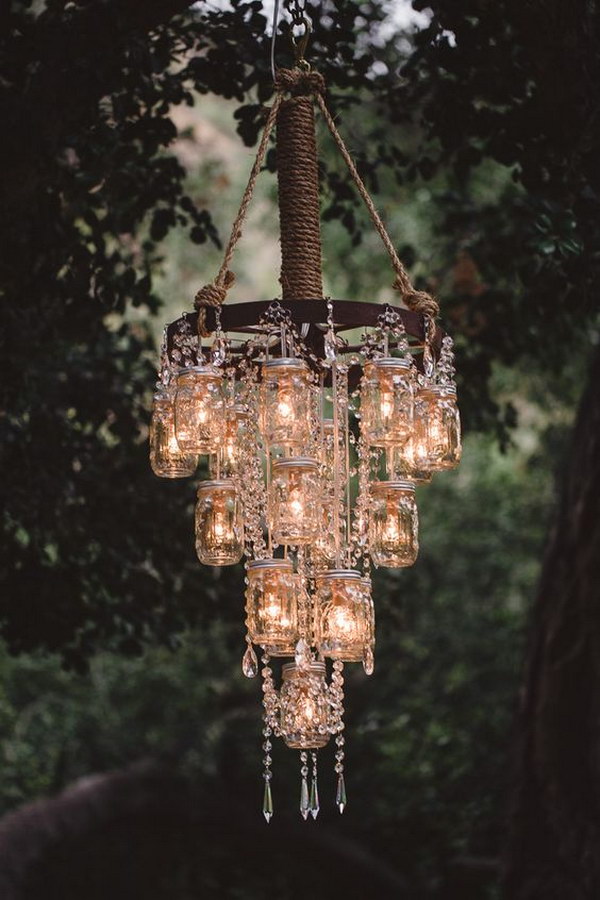 Rustic Bling-Wagon Wheel and Hanging Jars Chandelier 