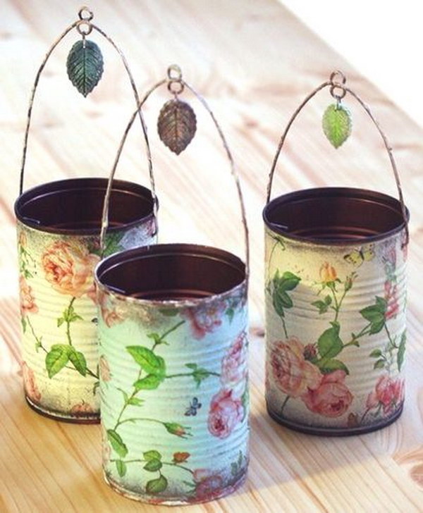 DIY Decoupaged Tin Can Holders 