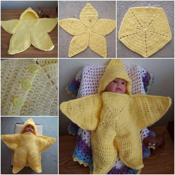 Crochet Star Hooded Baby Blanket Free Pattern. 