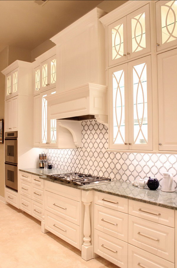 White And Gold Hexagon Backsplash