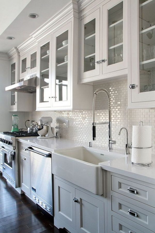 White Granite Kitchen Countertops With White Subway Tile