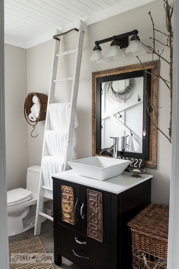 Rustic Bathroom With DIY Plank Ceiling 