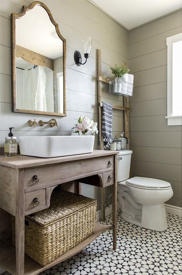 This Vintage Buffet-Turned-Vanity Add Style To Your Bathroom. 