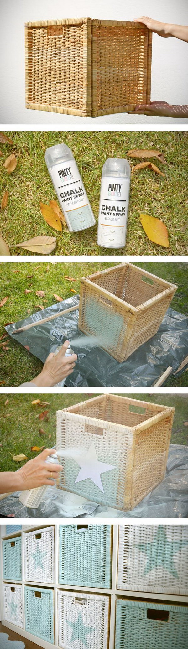 Silver Spray Painted Wicker Baskets. 