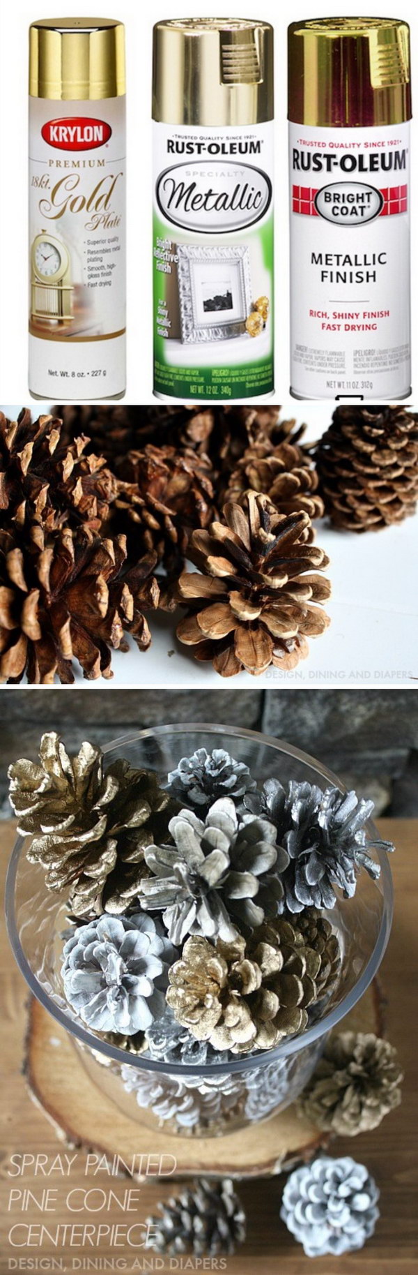 Spray Painted Pinecone Centerpiece. 