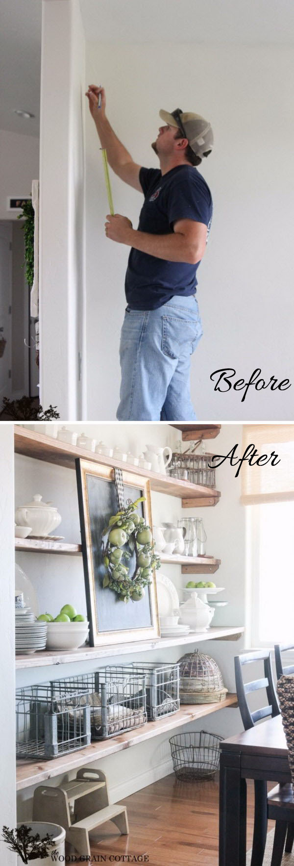 DIY Dining Room Open Shelving. 