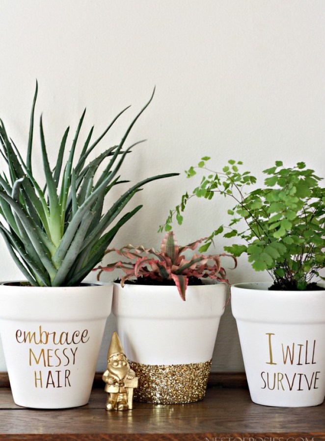 DIY Gold Foil Lettering On Flower Pots 