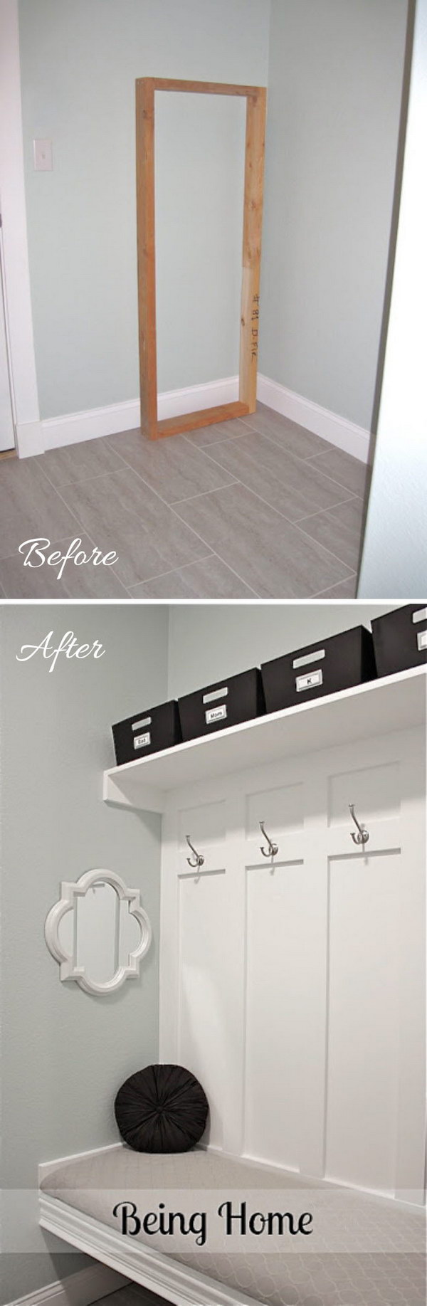 Mudroom Entryway Makeover with a DIY Bench. 