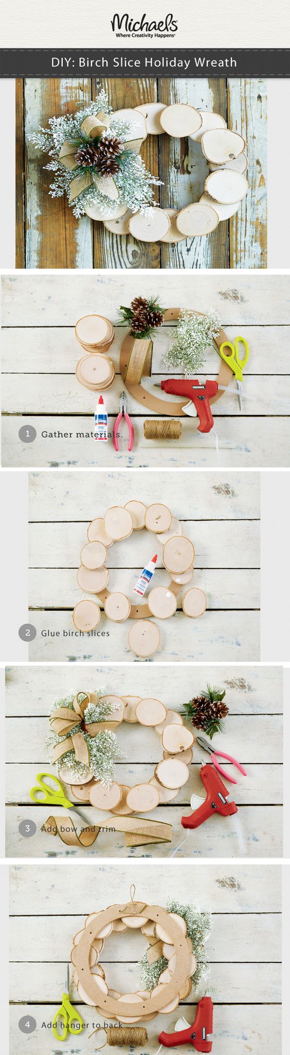 DIY Birch Slice Holiday Wreath. 